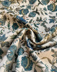 Indigo Fern Viscose Cotton Linen - Chintz-like Blue Florals