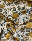 Mustard Vine Viscose Cotton Linen - Chintz-like Golden Yellow Florals