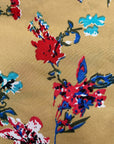 Mustard Yellow Floral Crepe - Red, Blue Flowers