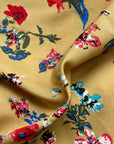 Mustard Yellow Floral Crepe - Red, Blue Flowers