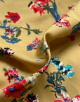 Mustard Yellow Floral Crepe - Red, Blue Flowers