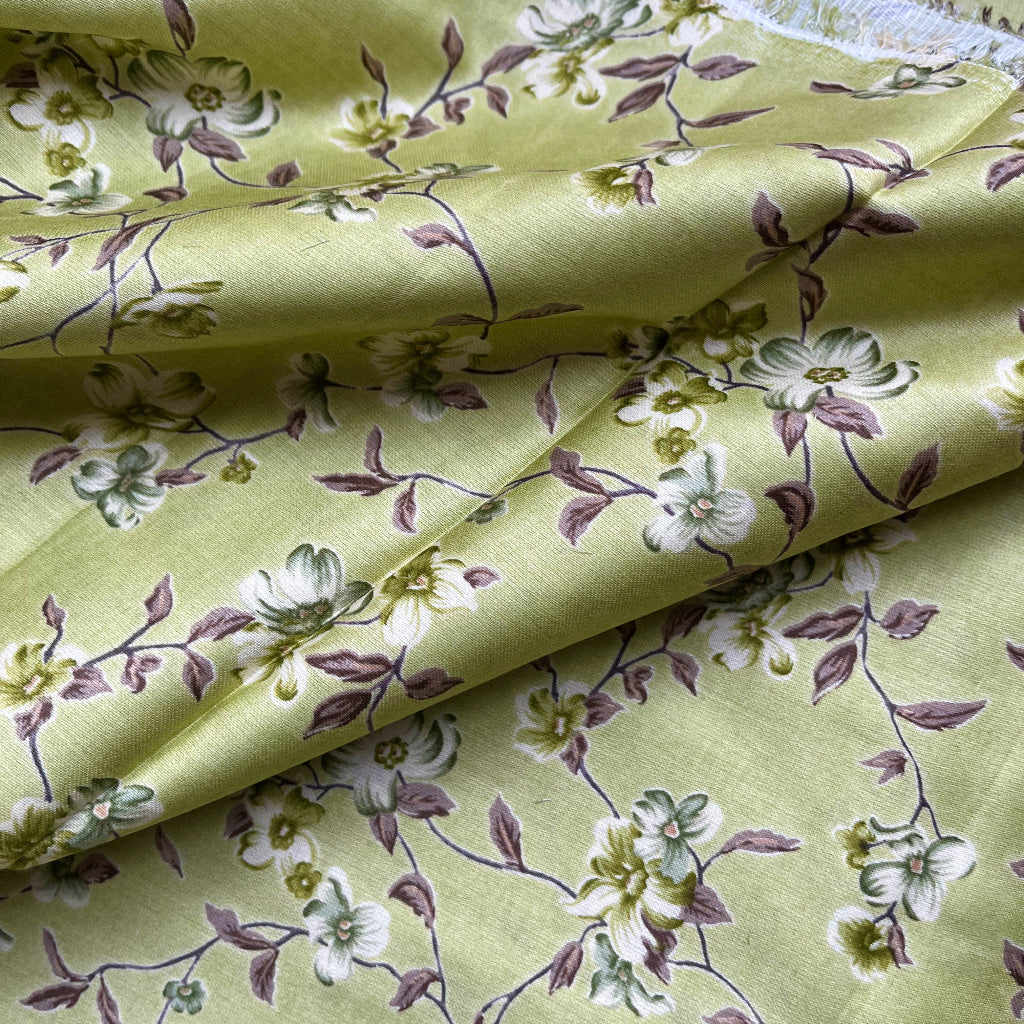 Cotton Lawn Dress Fabric - Spring Vine Flowers in Light Green